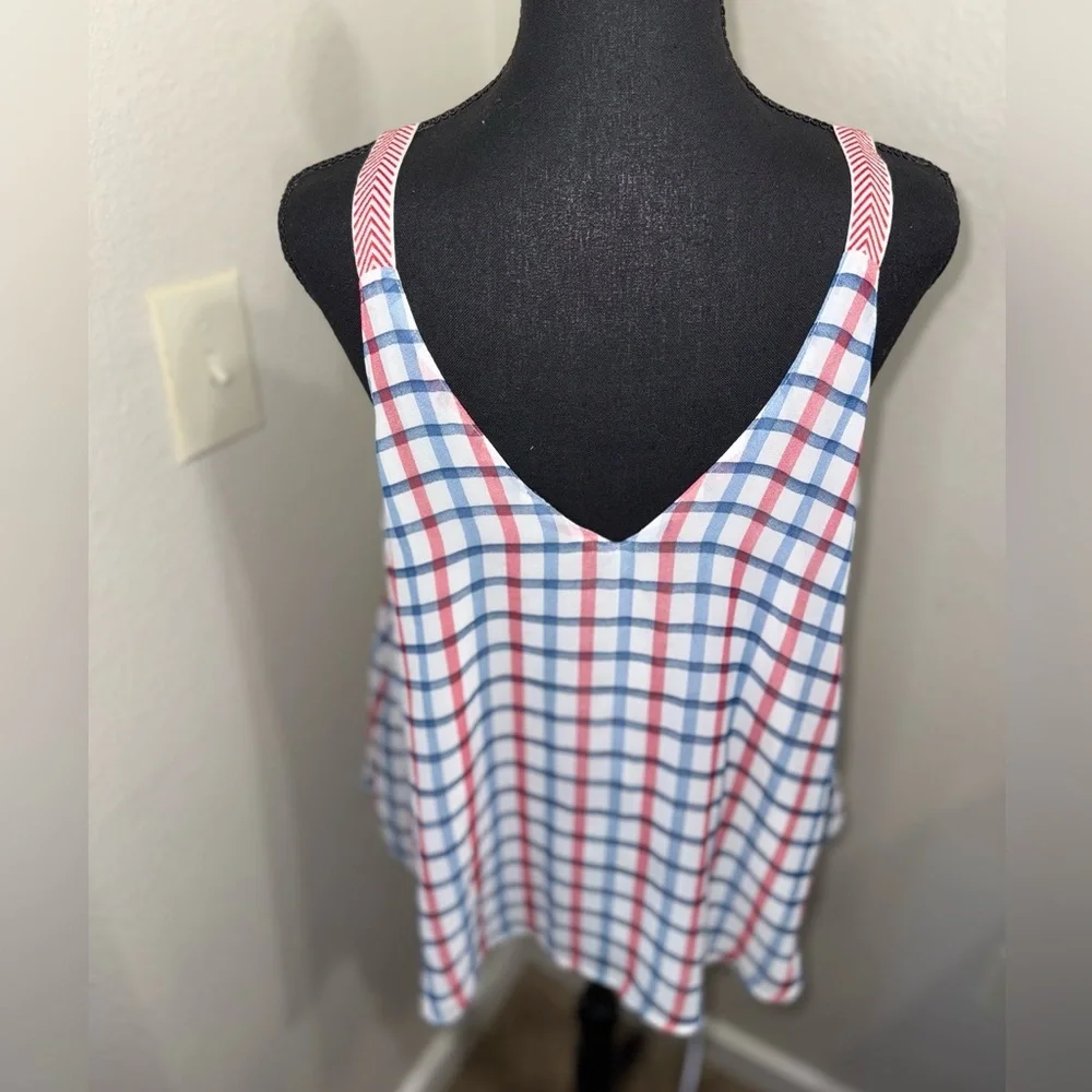 Maude Women’s Red and Blue‎ Checkered Tank Top- Size Medium